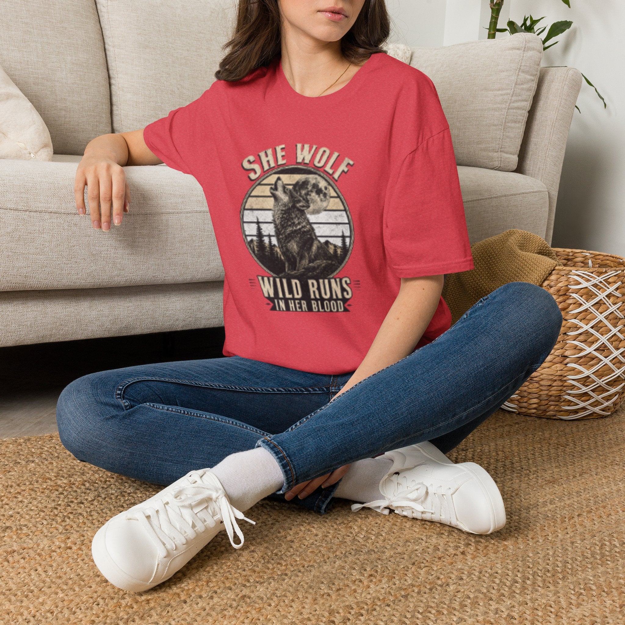 She Wolf T-Shirt — Retro Howling Wolf Moon Graphic