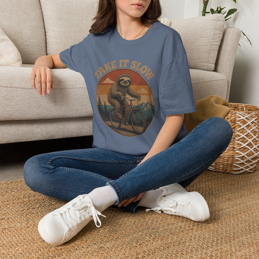 Take It Slow Sloth T-Shirt | Retro Sloth Bicycle Design