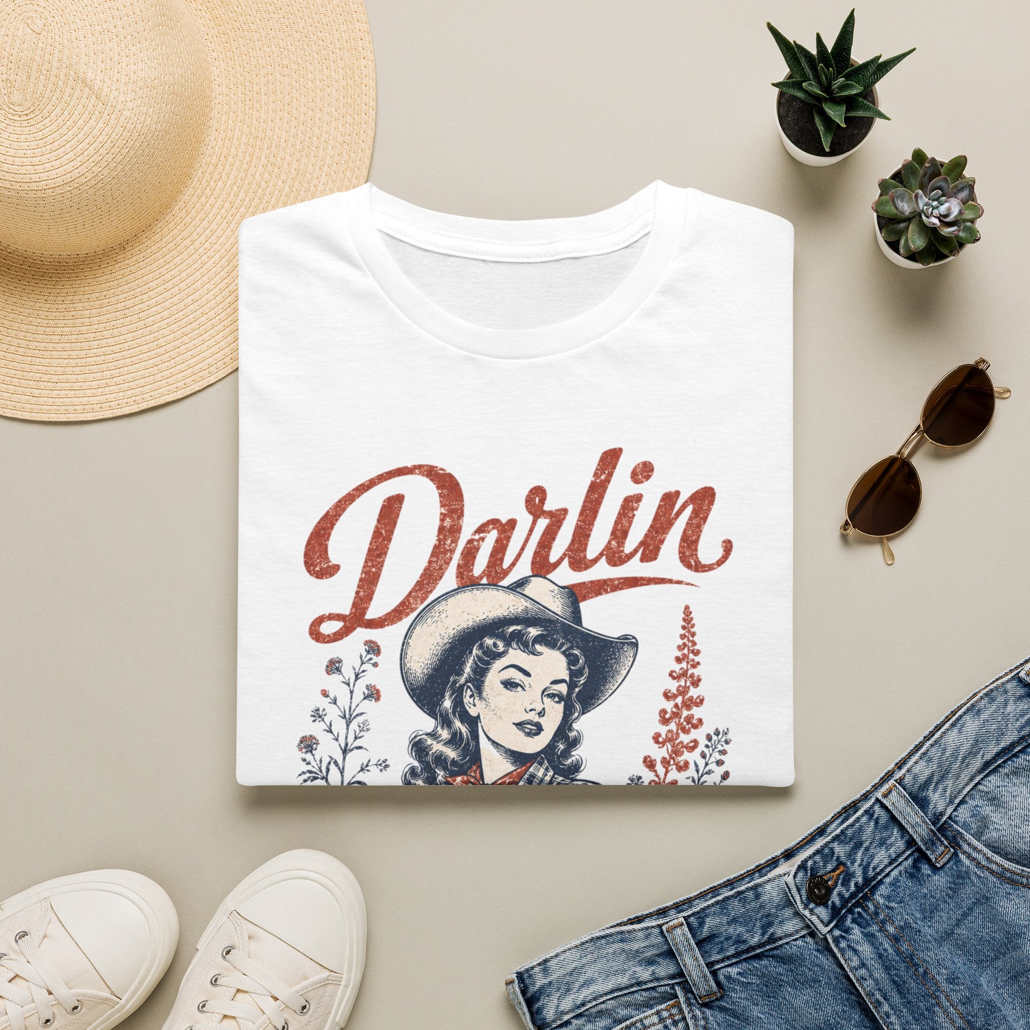 Darlin' Cowgirl T‑Shirt — Retro Western Graphic Tee ('Darlin' text)