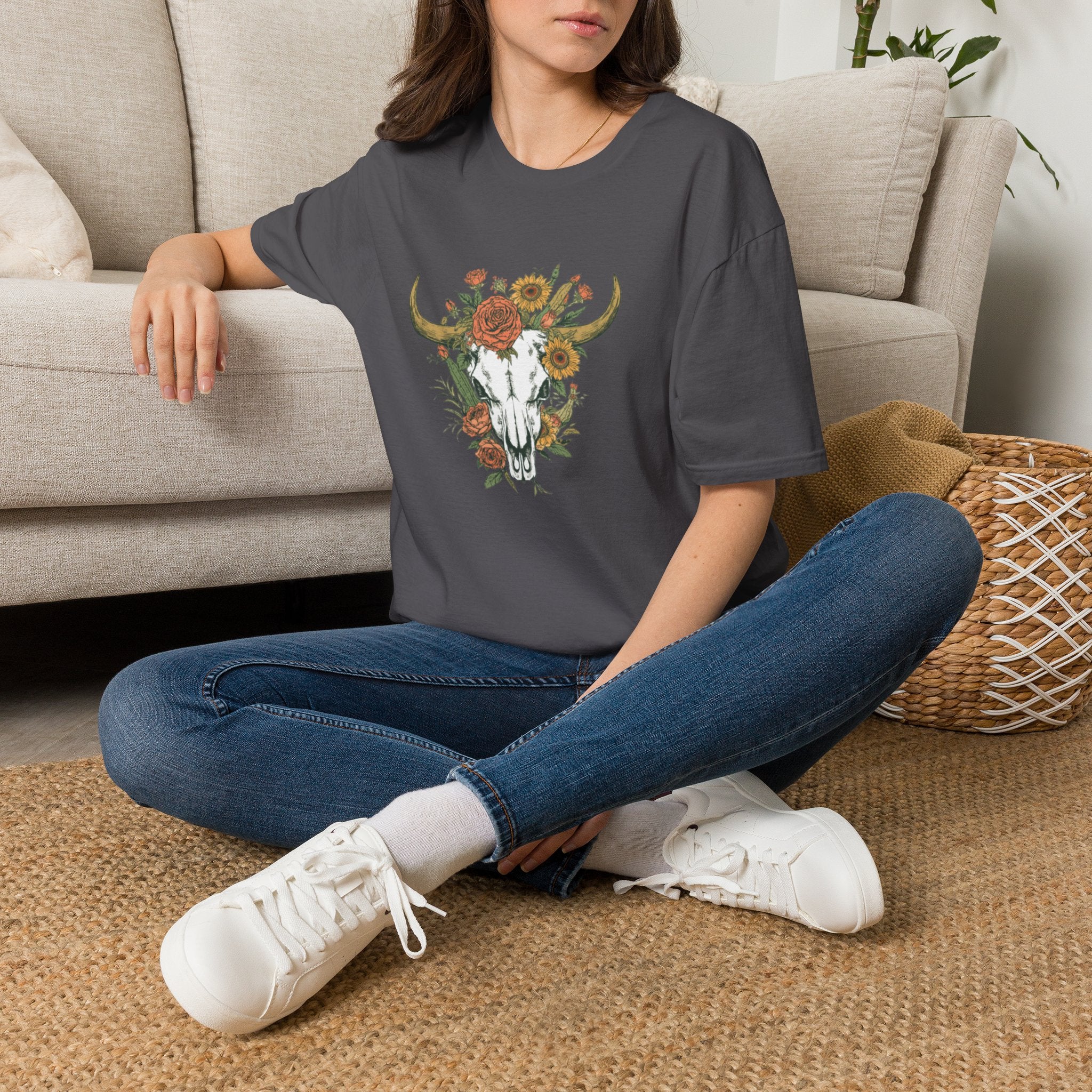 Floral Bull Skull T-Shirt — Boho Western Graphic Tee