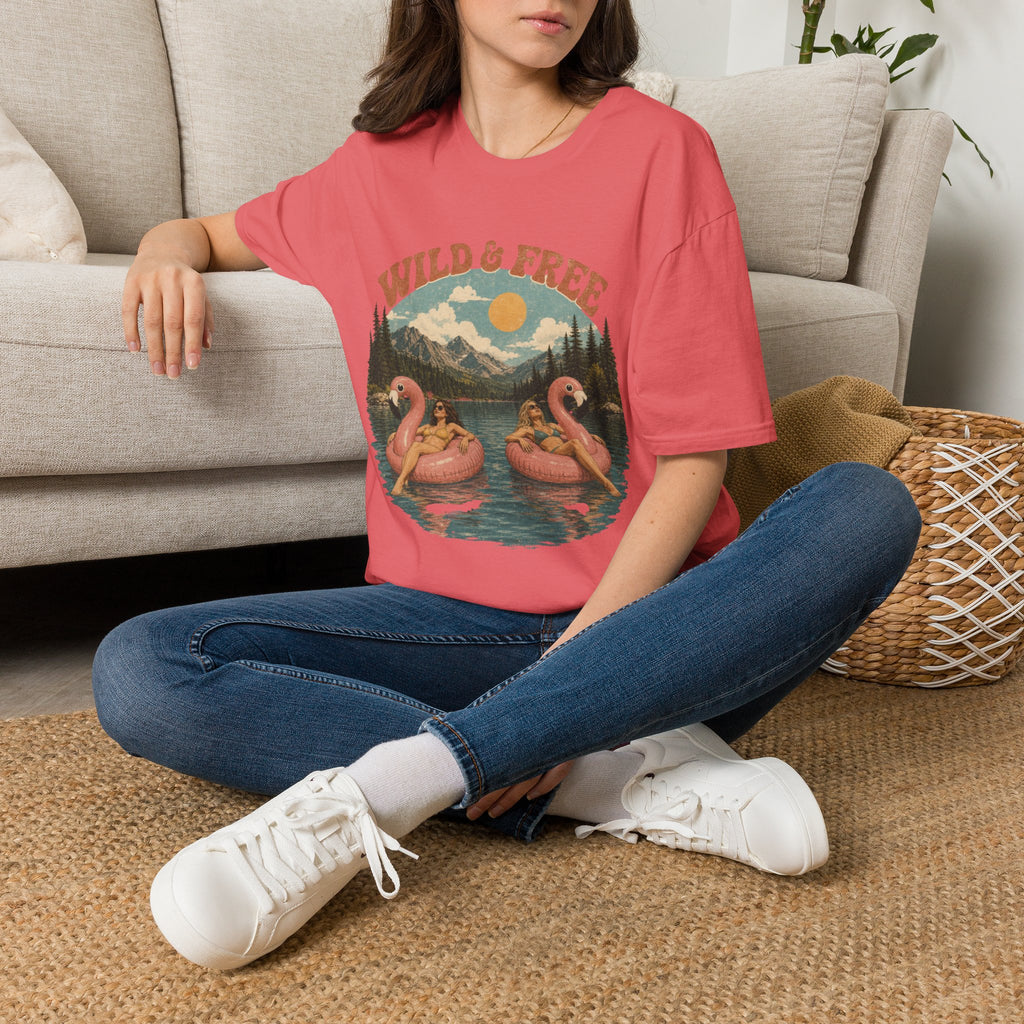 Wild & Free Vintage Nature T-Shirt — Flamingo Mountain Scenic Tee