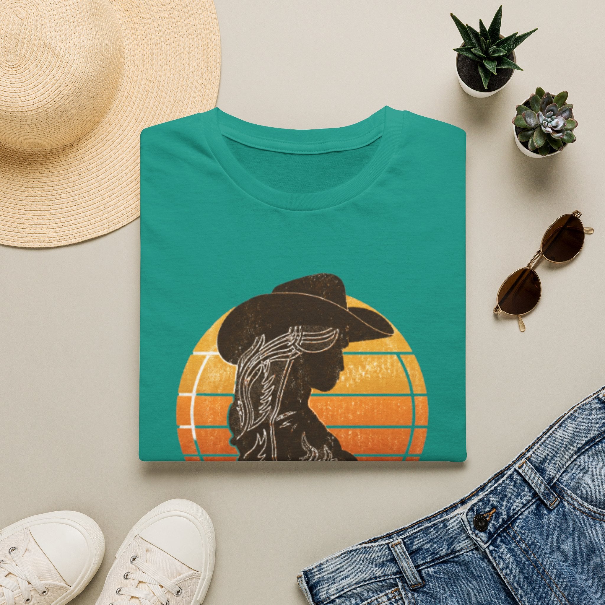 Cowgirl Silhouette T-Shirt — Retro Sunset Western Graphic Tee