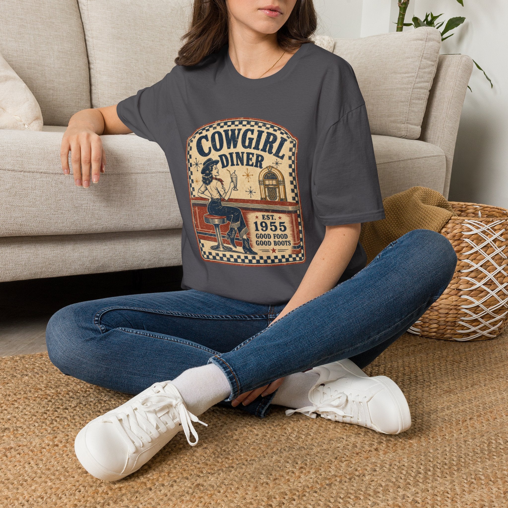 Cowgirl Diner Vintage Tee — Retro Western 'Cowgirl Diner' Graphic T-Shirt