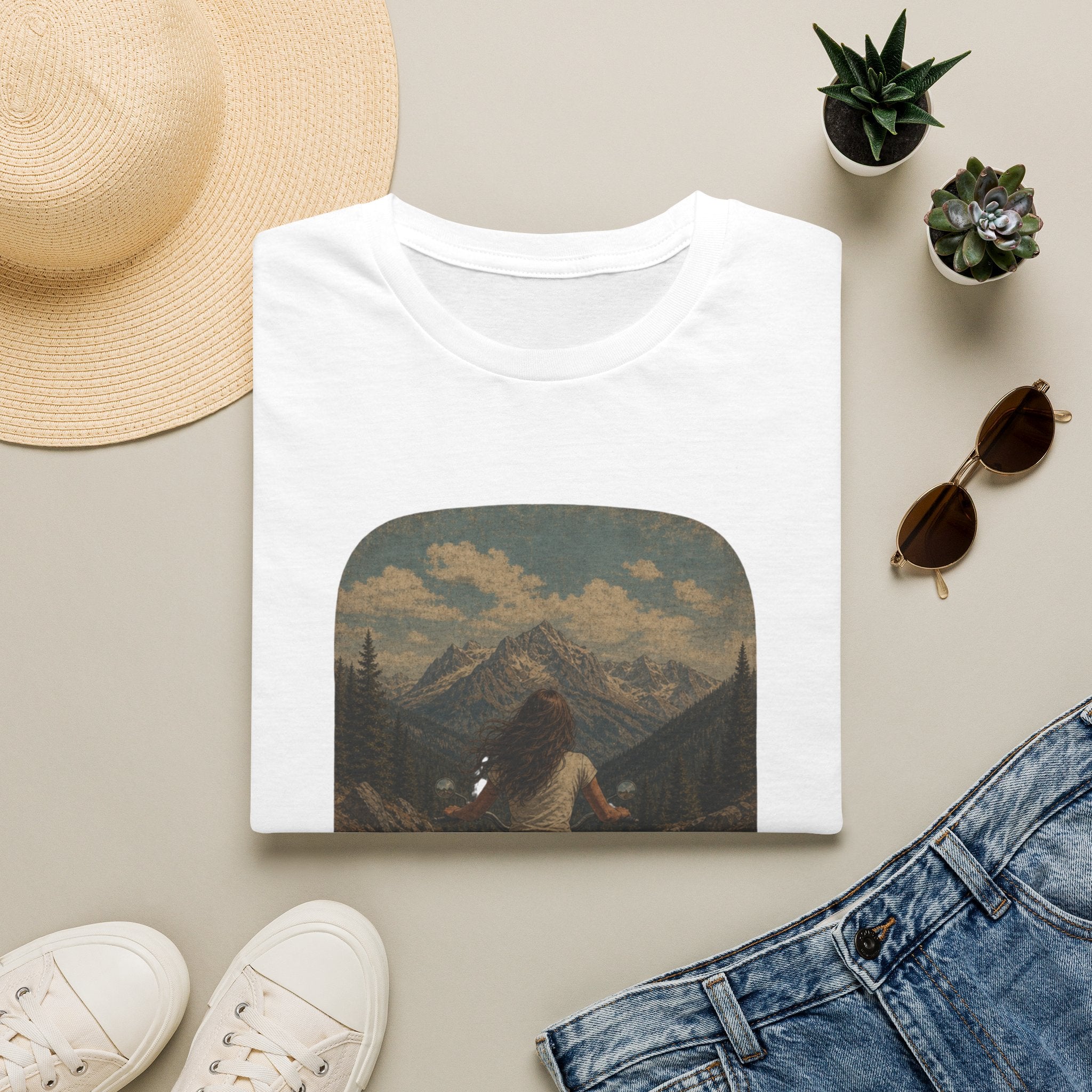 Vintage Road Trip T‑Shirt — Scenic Mountains Motorcycle Graphic