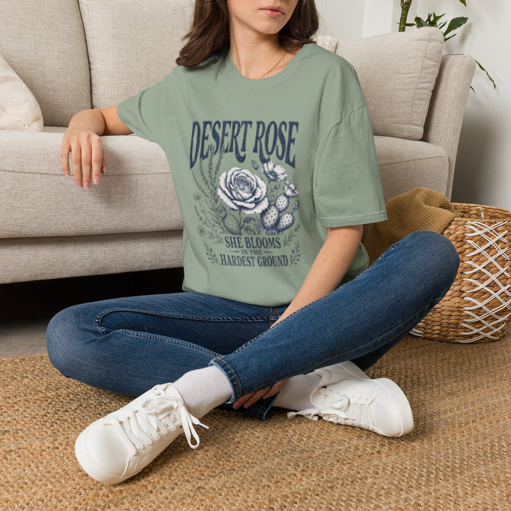 Desert Rose T-Shirt — "She Blooms in the Hardest Ground" Floral Graphic Tee
