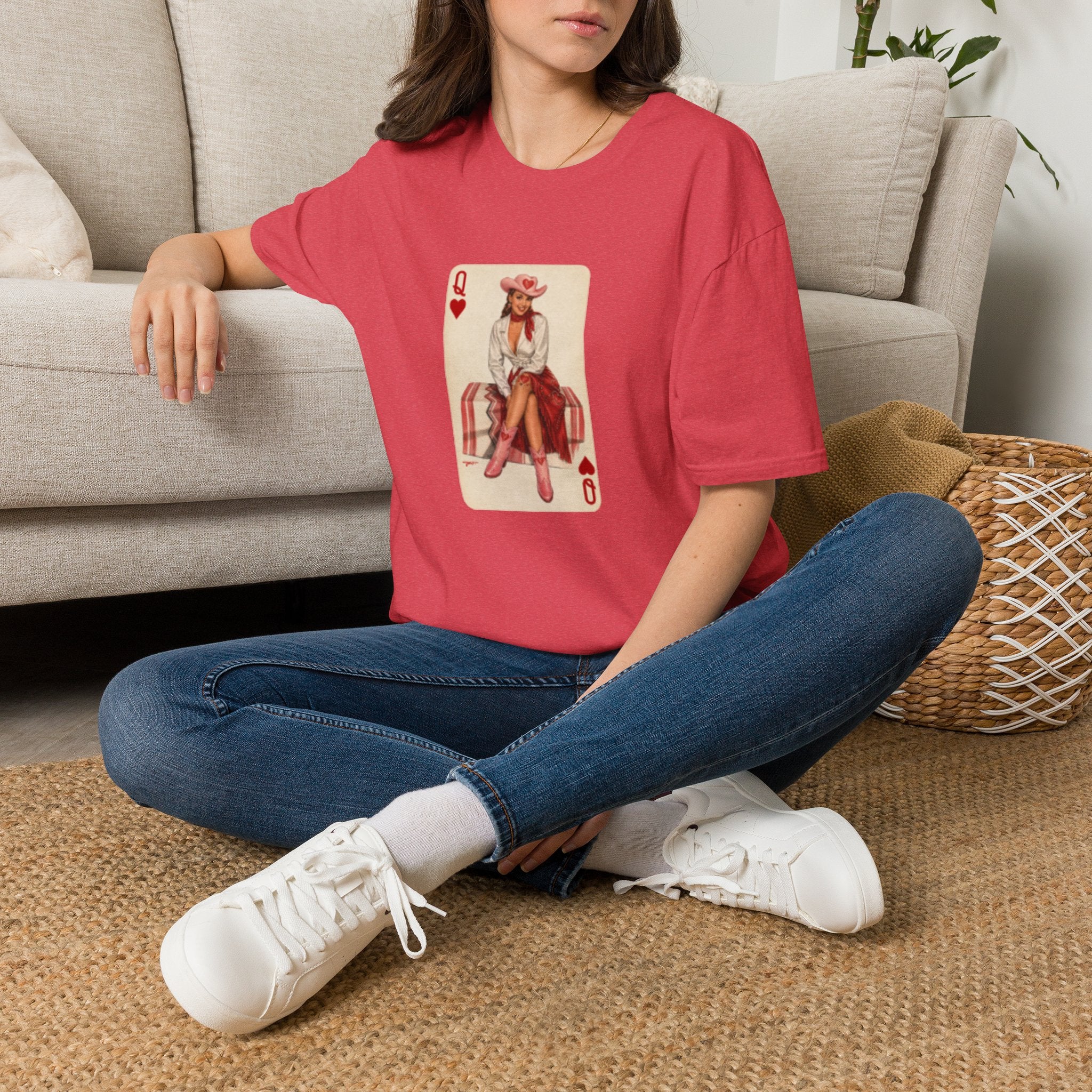 Queen of Hearts Cowboy T‑Shirt — Vintage Playing Card Western Graphic Tee