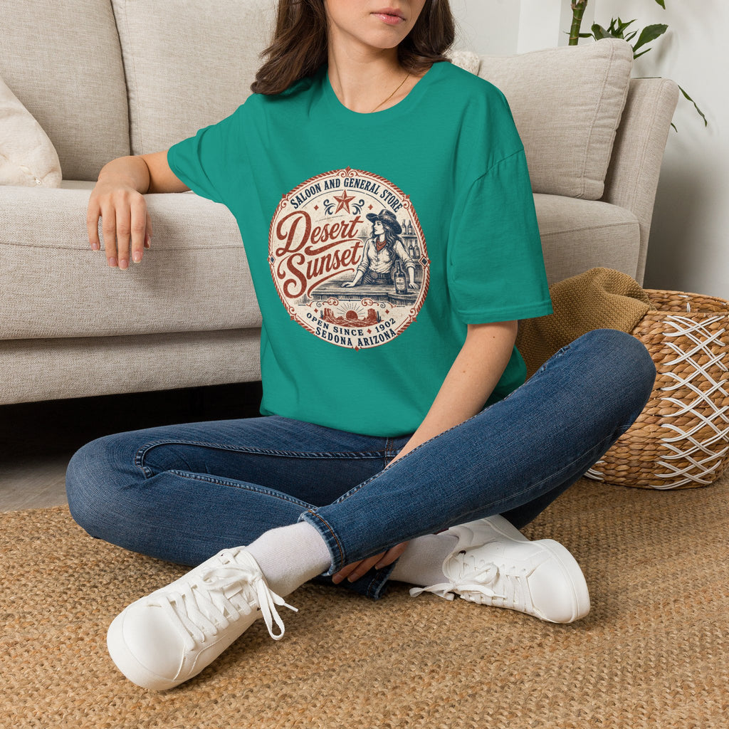 Desert Sunset Saloon T-Shirt — Vintage Western Cowgirl Graphic Tee