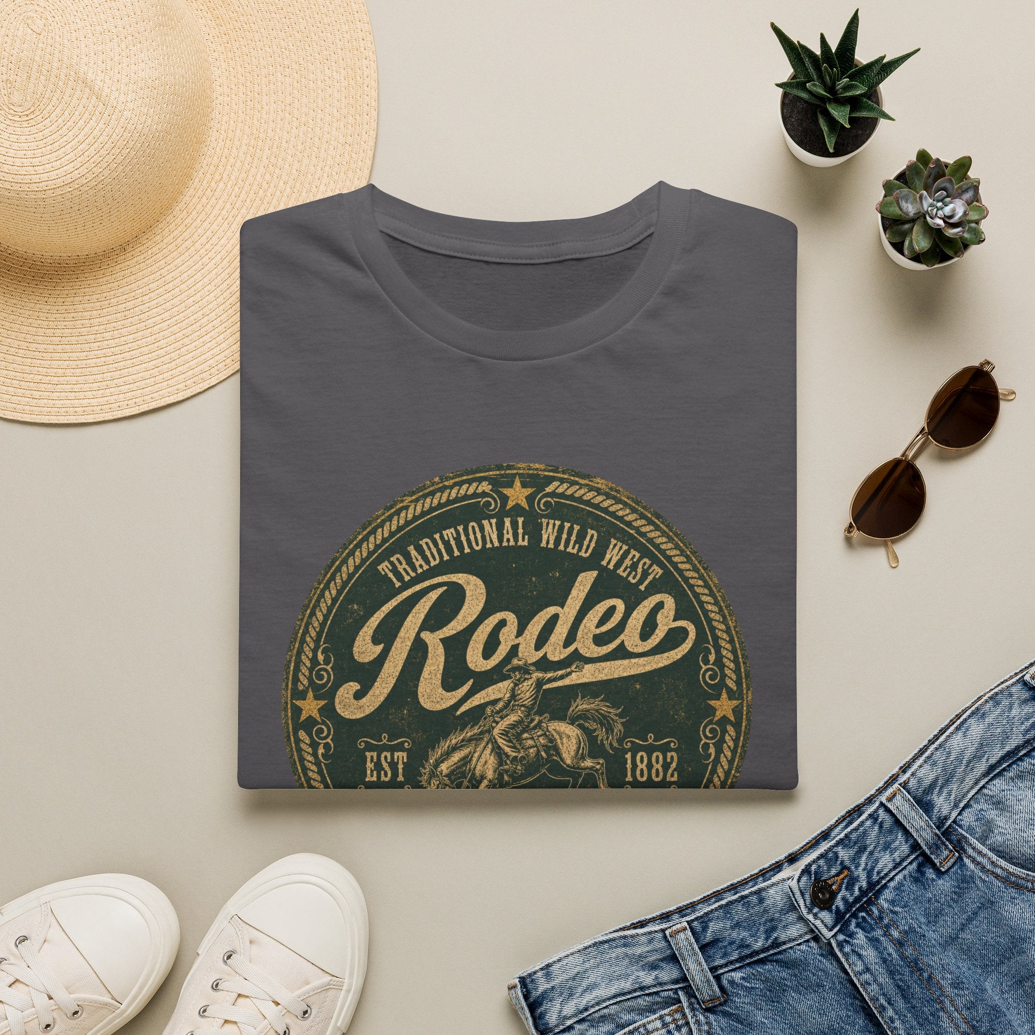 Rodeo Vintage Round Logo T-Shirt — Western Cowboy Graphic Tee