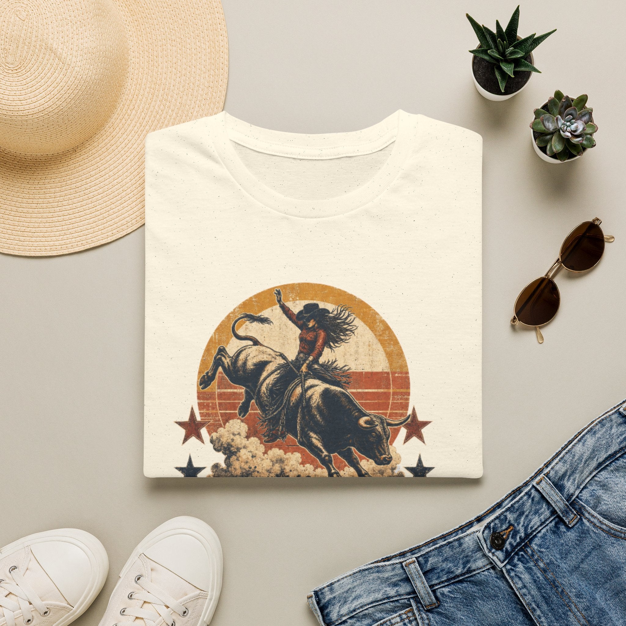 Hold On Cowgirl T-Shirt — Vintage Rodeo Bull Rider Tee