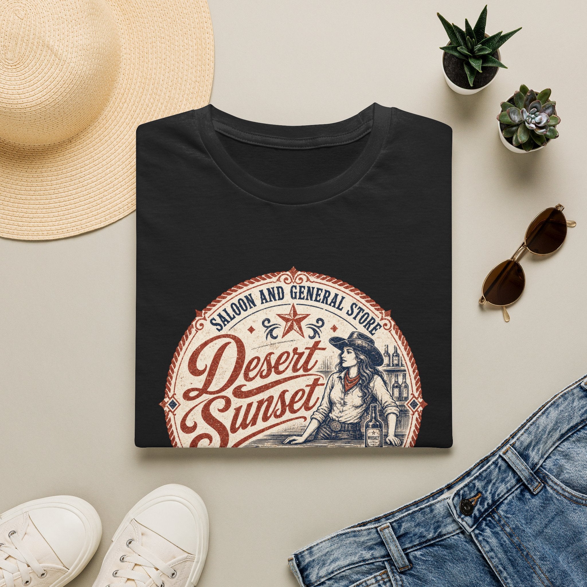 Desert Sunset Saloon T-Shirt — Vintage Western Cowgirl Graphic Tee