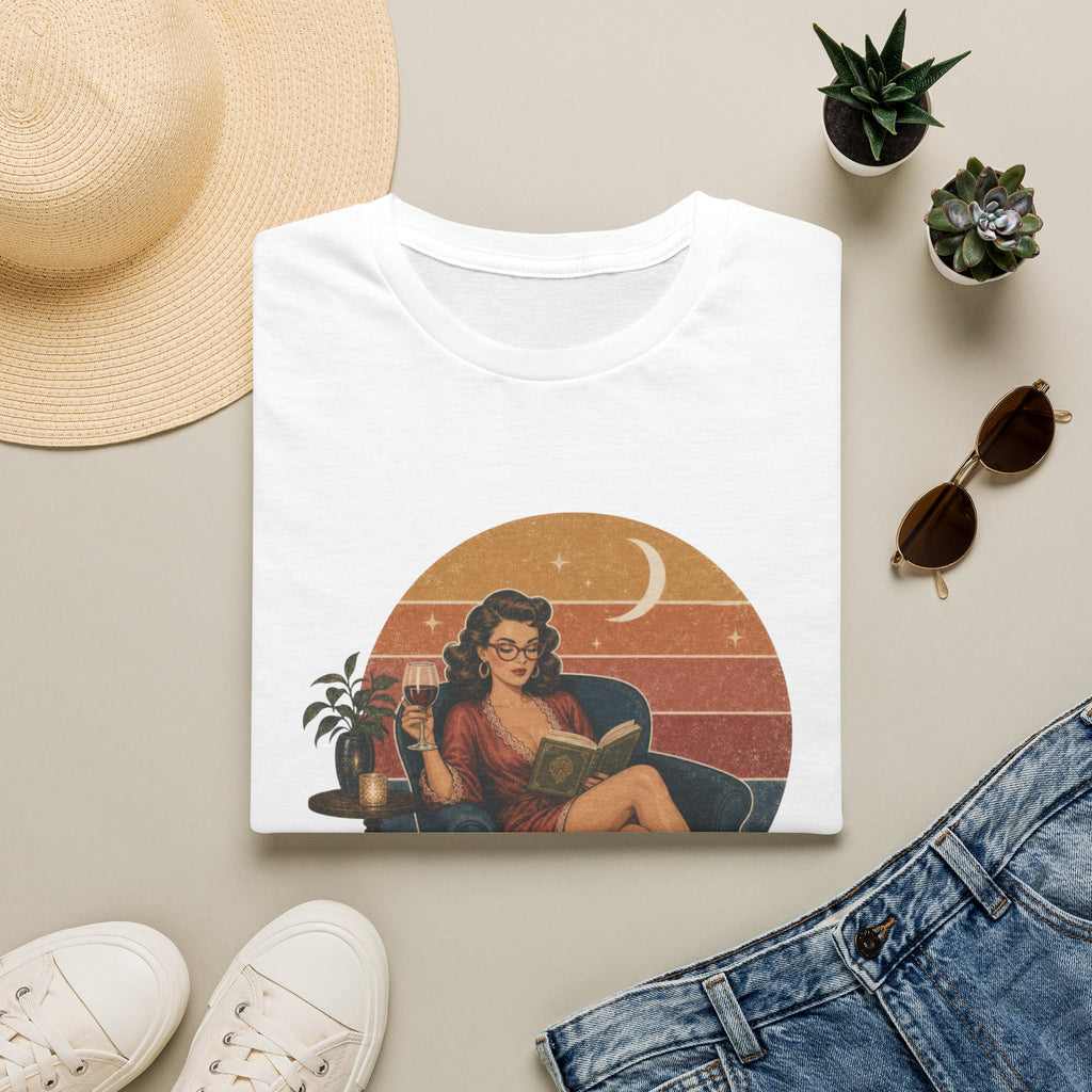 Lady of the Night Vintage Graphic T-Shirt — Retro Pinup Moonlit Reading Tee