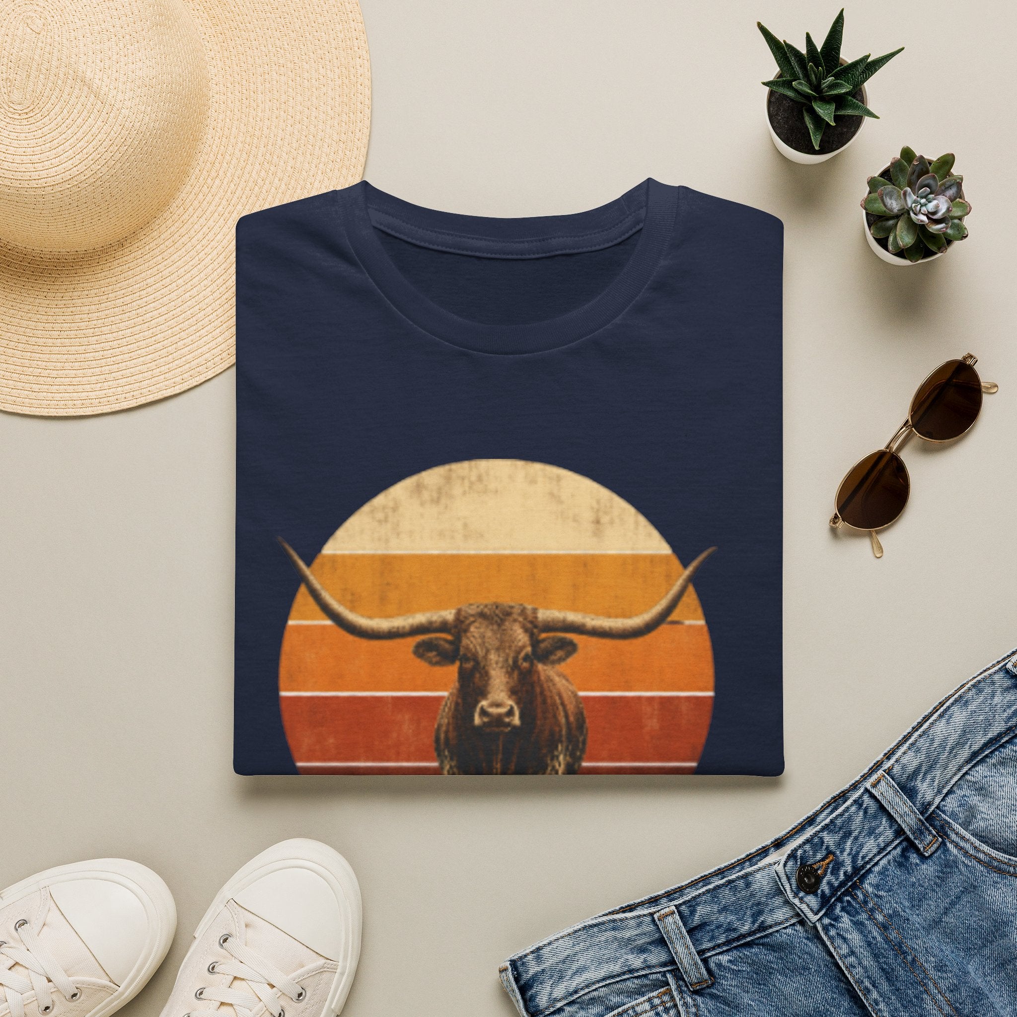 Longhorn Bull Retro Sunset T-Shirt