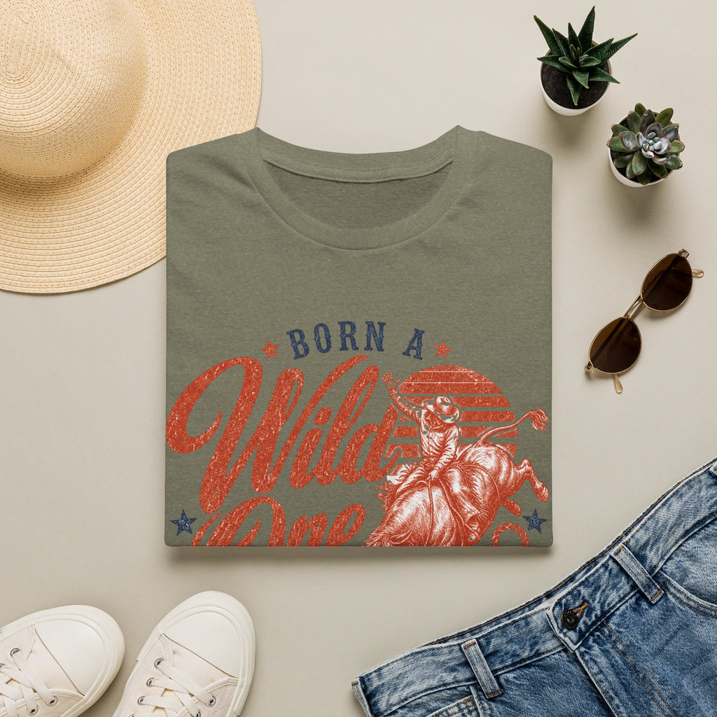 Born a Wild One T‑Shirt — Retro Rodeo Cowboy Graphic Tee