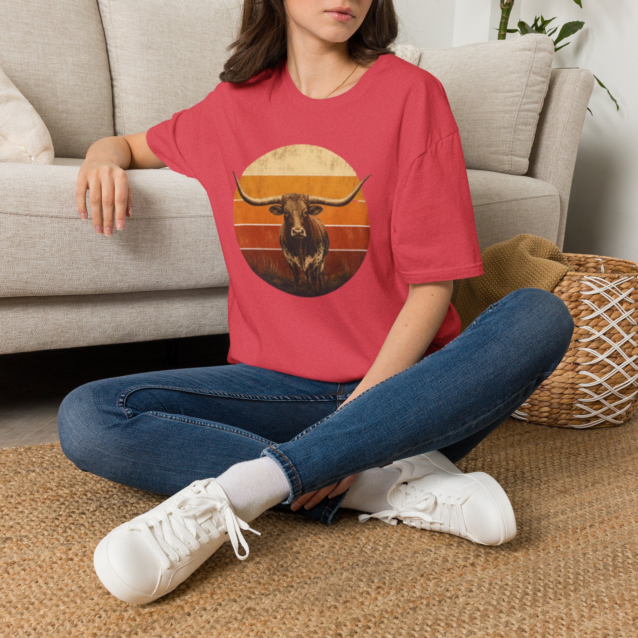 Longhorn Bull Retro Sunset T-Shirt