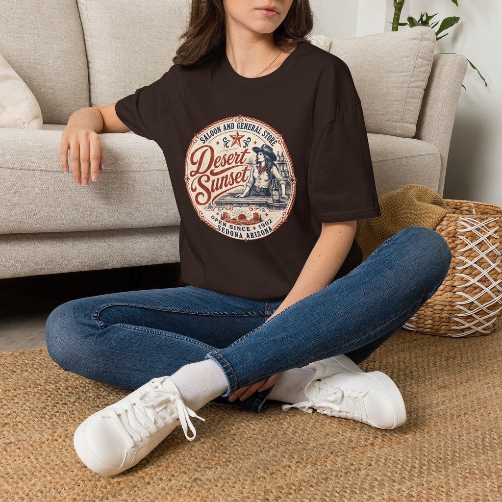 Desert Sunset Saloon T-Shirt — Vintage Western Cowgirl Graphic Tee