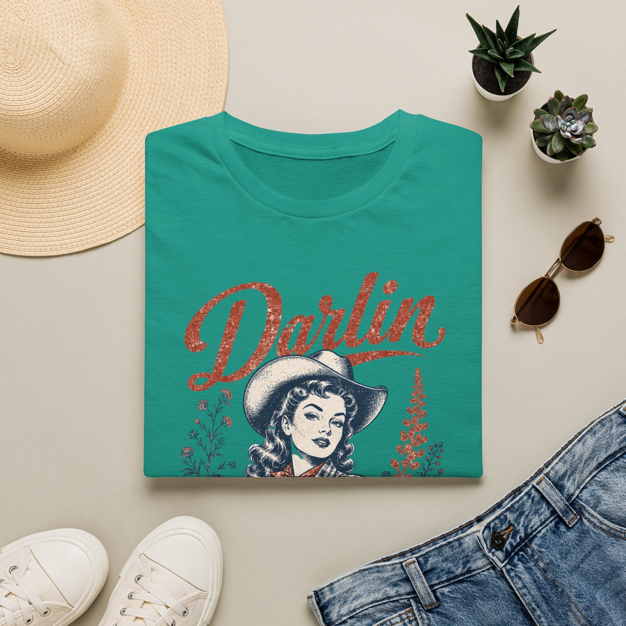 Darlin' Cowgirl T‑Shirt — Retro Western Graphic Tee ('Darlin' text)