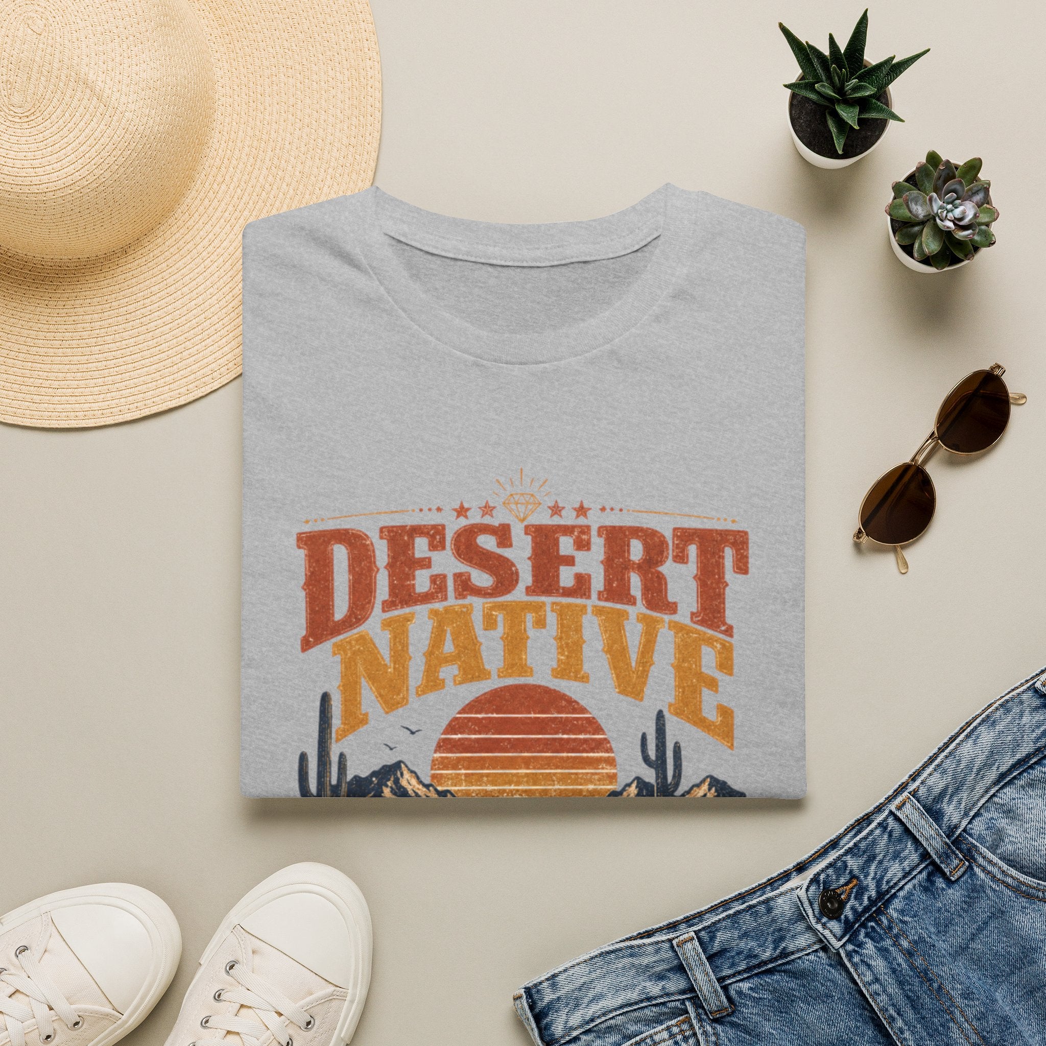 Desert Native T‑Shirt — Retro Cactus & Sunset Armadillo Tee