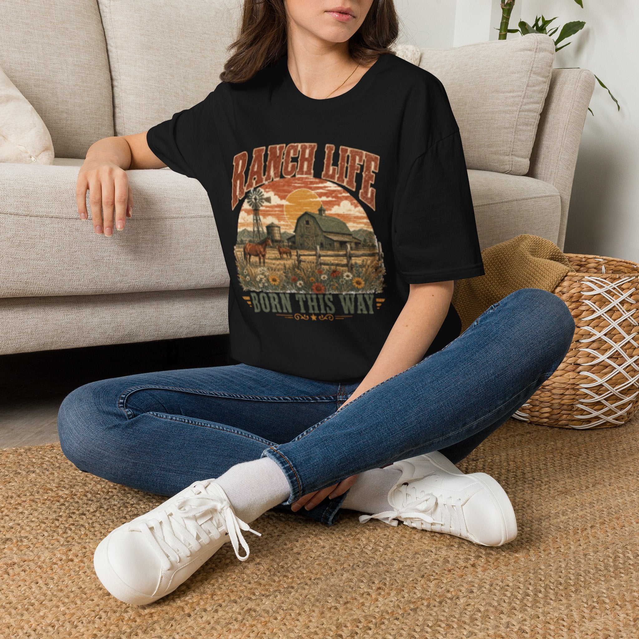 Ranch Life T-Shirt — 'Born This Way' Vintage Farm Sunset Tee