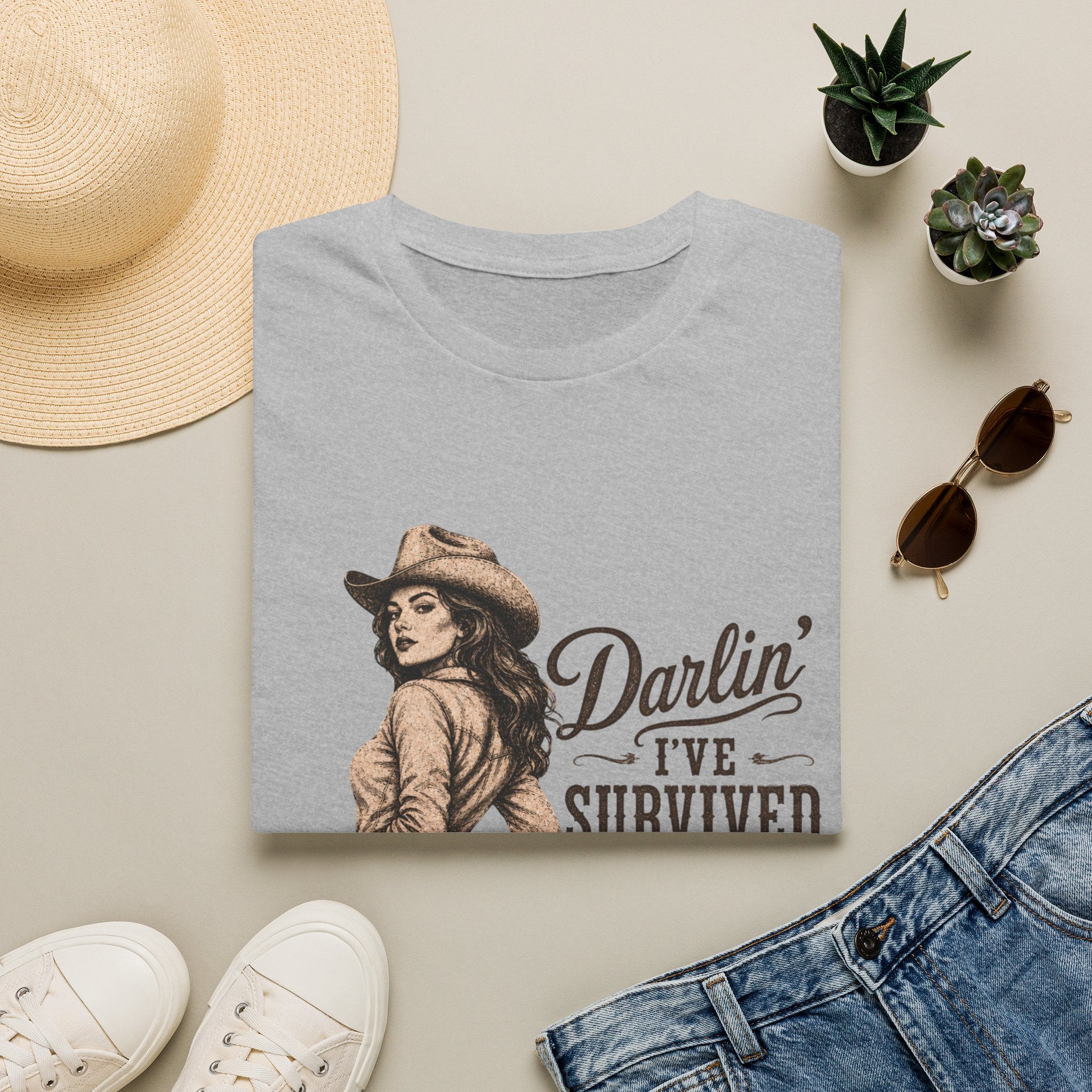 Cowgirl T‑Shirt — "Darlin' I've Survived Worse Than This" Vintage Western Tee