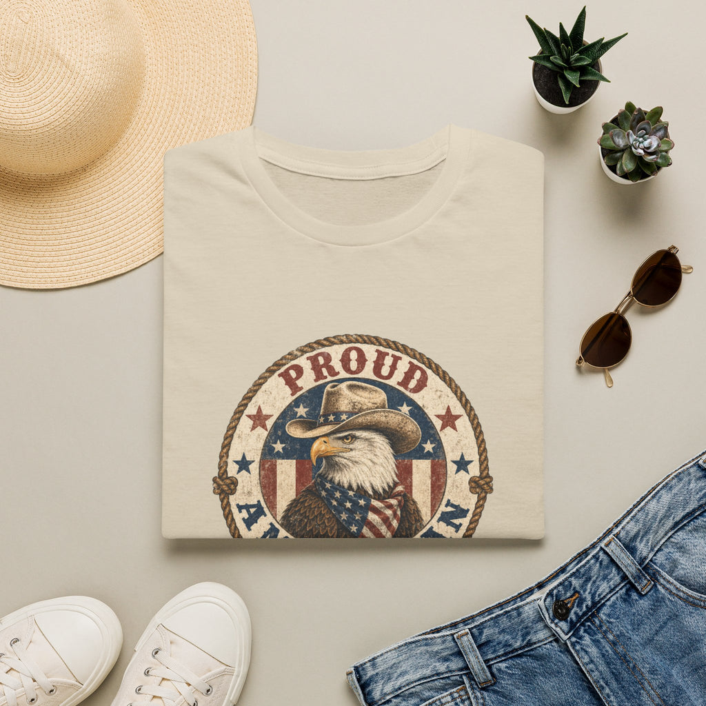 Proud American Cowgirl T-Shirt — Vintage Eagle & Flag Graphic