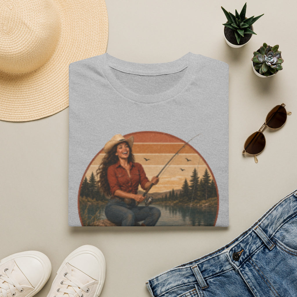 Fishing Graphic T‑Shirt — "Hook Em" Retro Outdoorswoman Tee