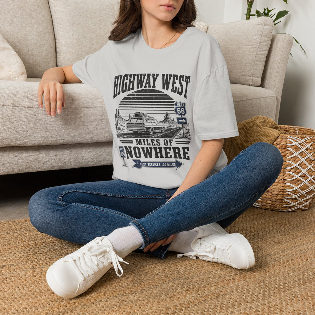Highway West T-Shirt — 'Miles of Nowhere' Vintage Route 66 Road Trip Tee