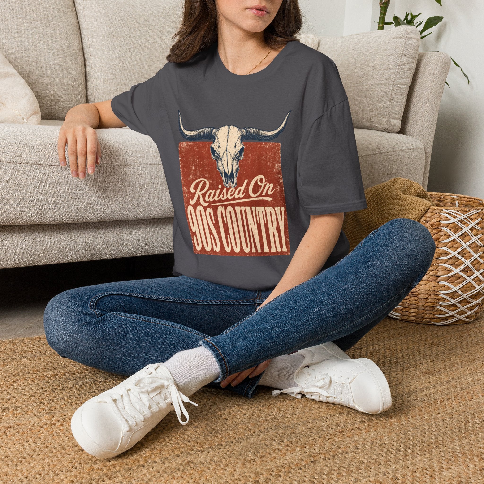 Raised On God’s Country T-Shirt — Western Longhorn Skull Tee