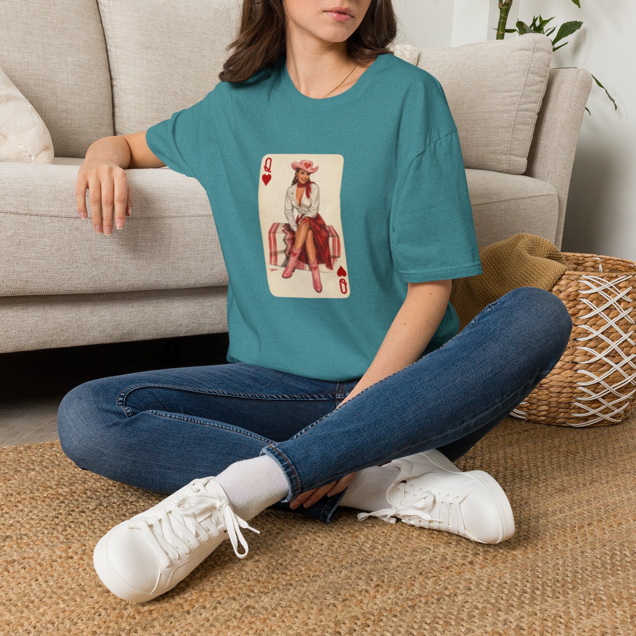 Queen of Hearts Cowboy T‑Shirt — Vintage Playing Card Western Graphic Tee