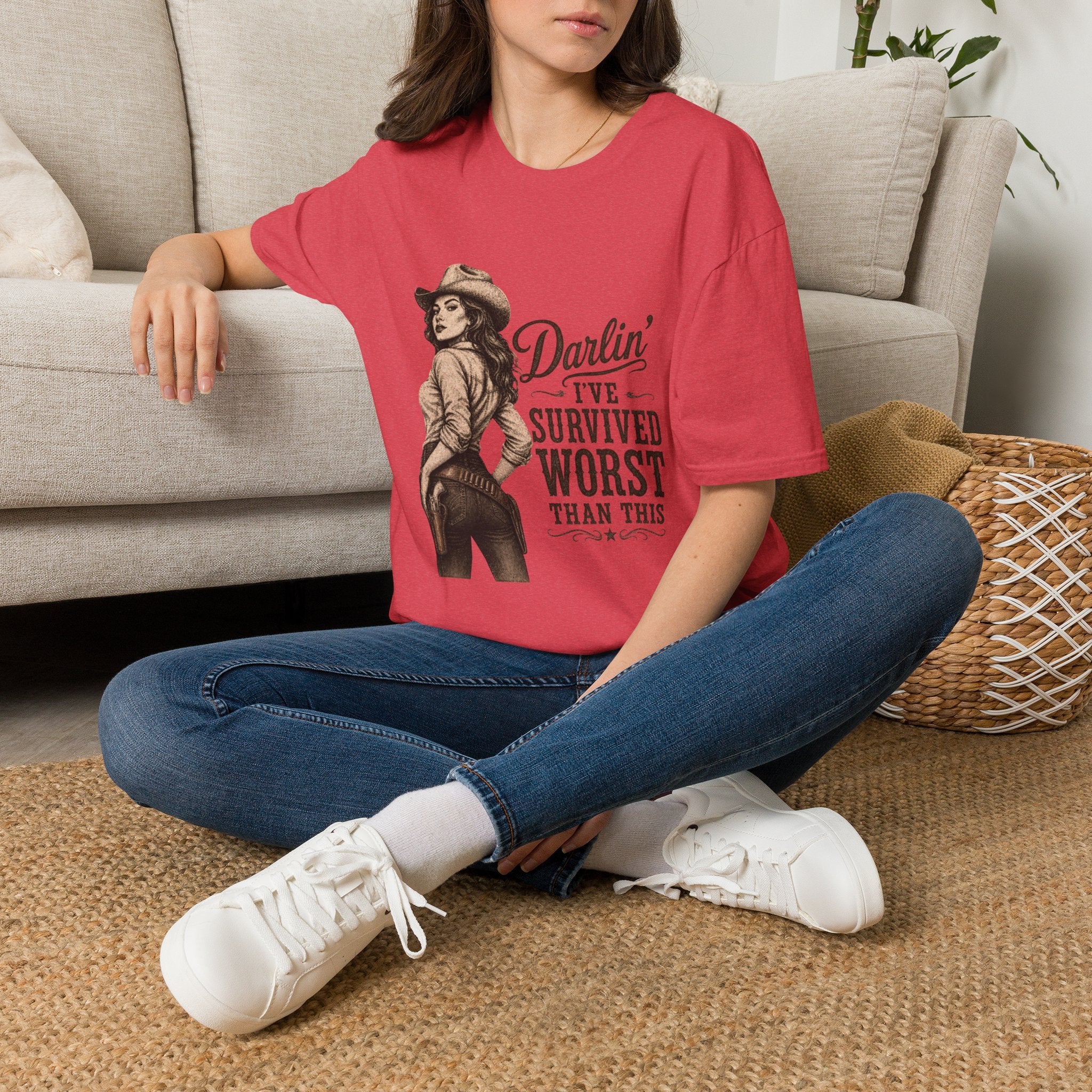 Cowgirl T‑Shirt — "Darlin' I've Survived Worse Than This" Vintage Western Tee