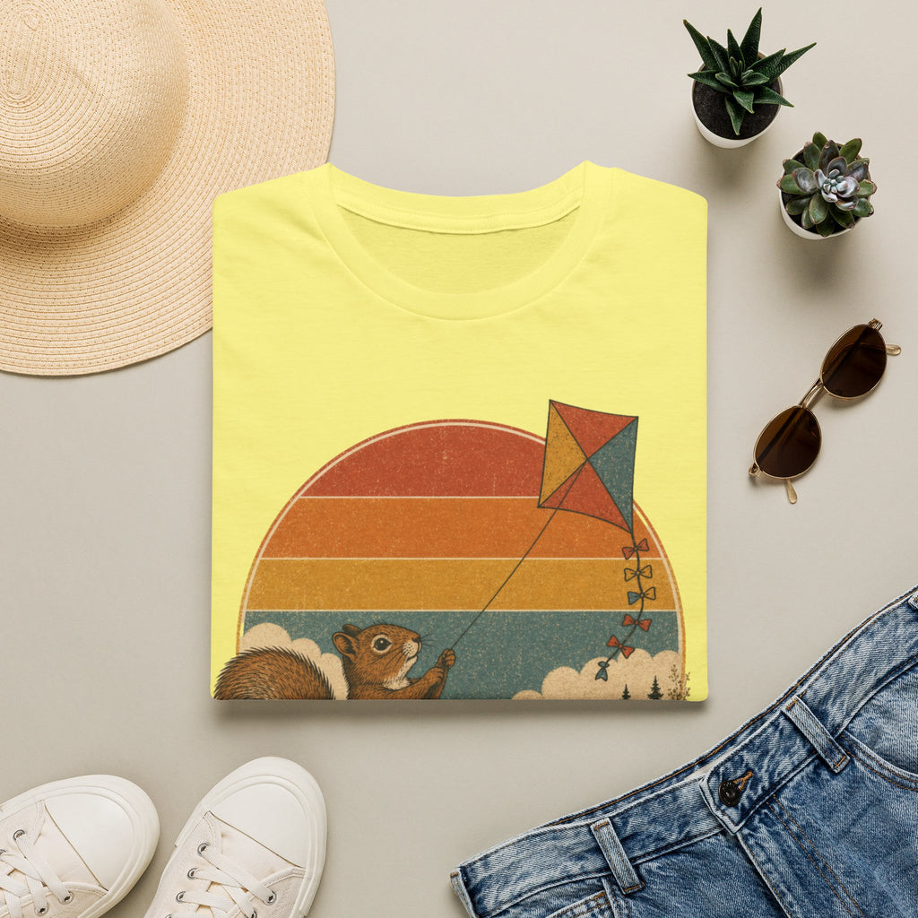 Retro Squirrel Kite T-Shirt — Vintage Sunset Nature Tee