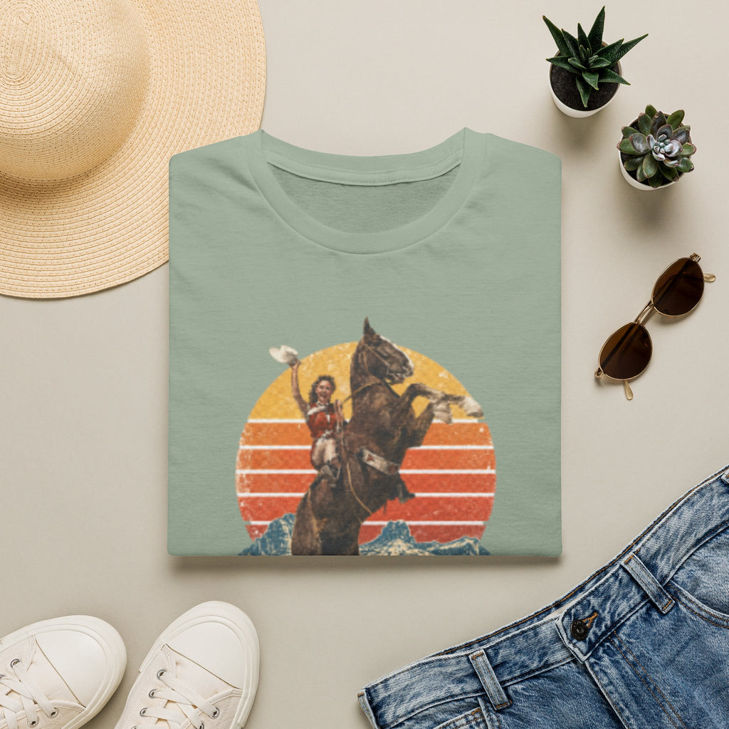 Retro Cowboy Rodeo T-Shirt — Rearing Horse & Rider Graphic