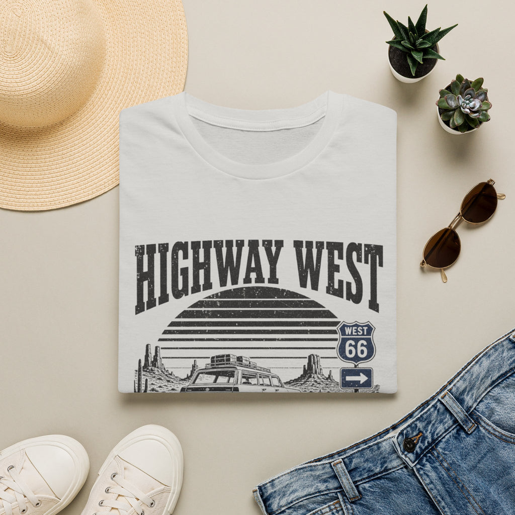 Highway West T-Shirt — 'Miles of Nowhere' Vintage Route 66 Road Trip Tee