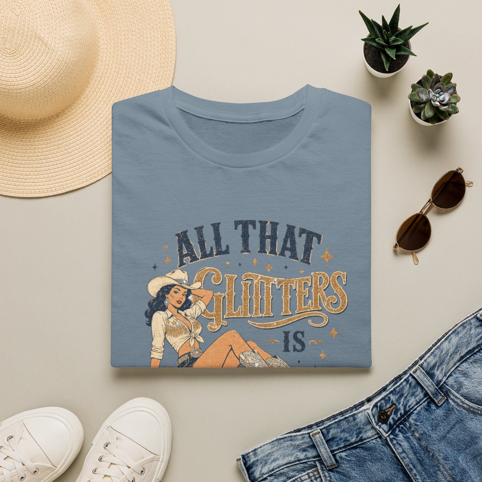 All That Glitters Is Cowgirl T-Shirt — Vintage Western Cowgirl Graphic Tee