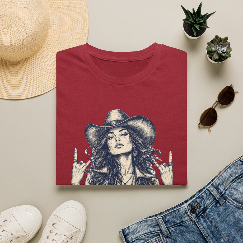 Cowgirl Rock Graphic Tee — Retro Rebel Woman Illustration