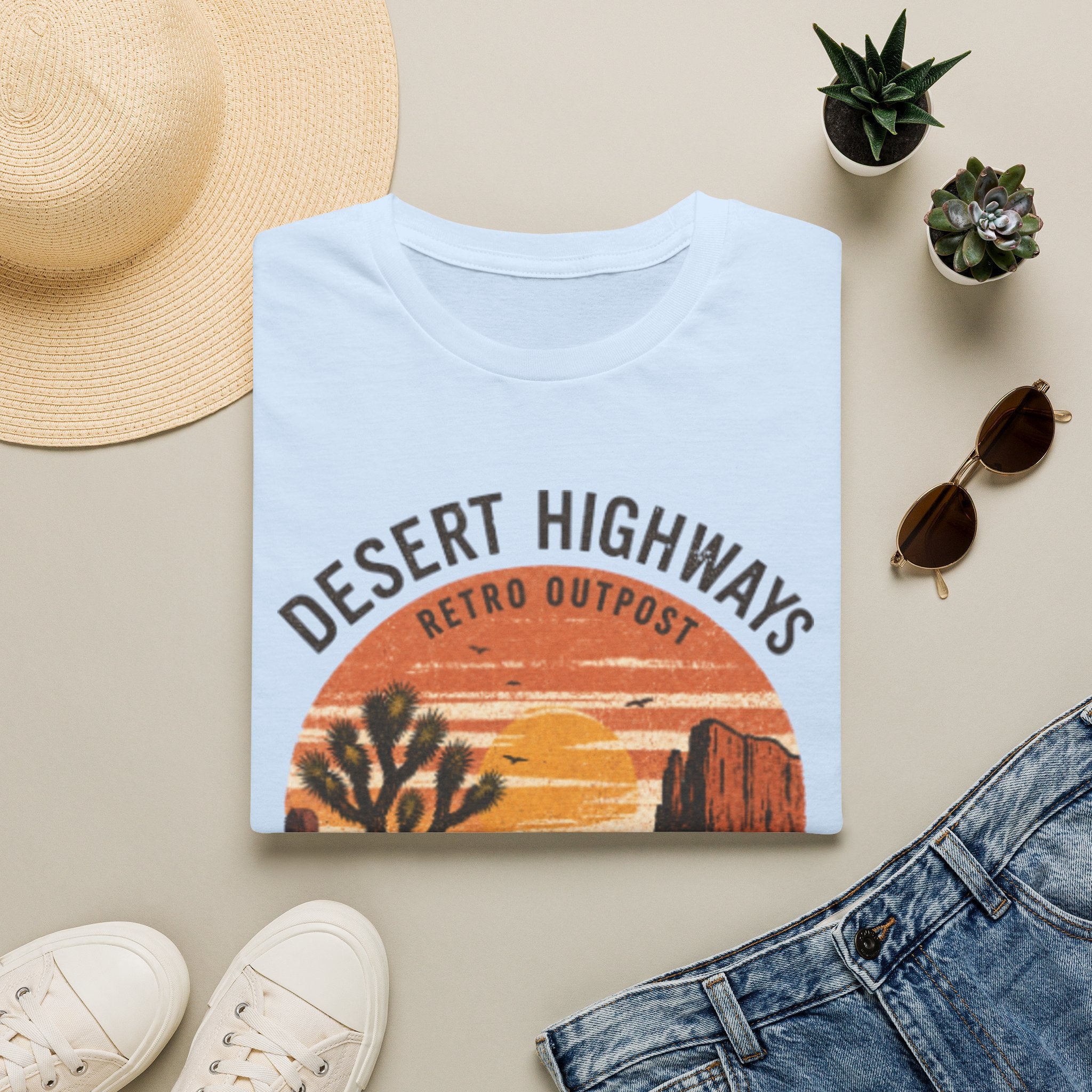 Desert Highways T‑Shirt — Retro Outpost Sunset Graphic Tee