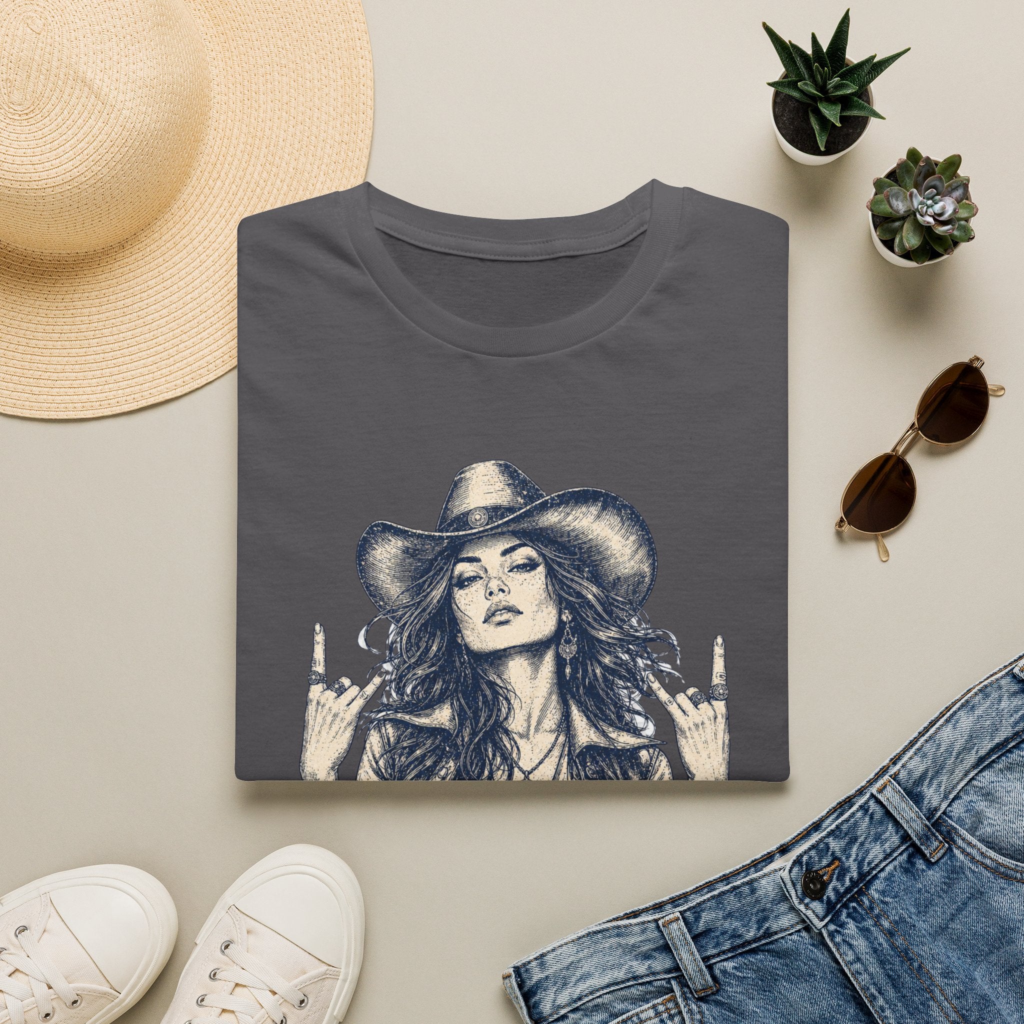 Cowgirl Rock Graphic Tee — Retro Rebel Woman Illustration
