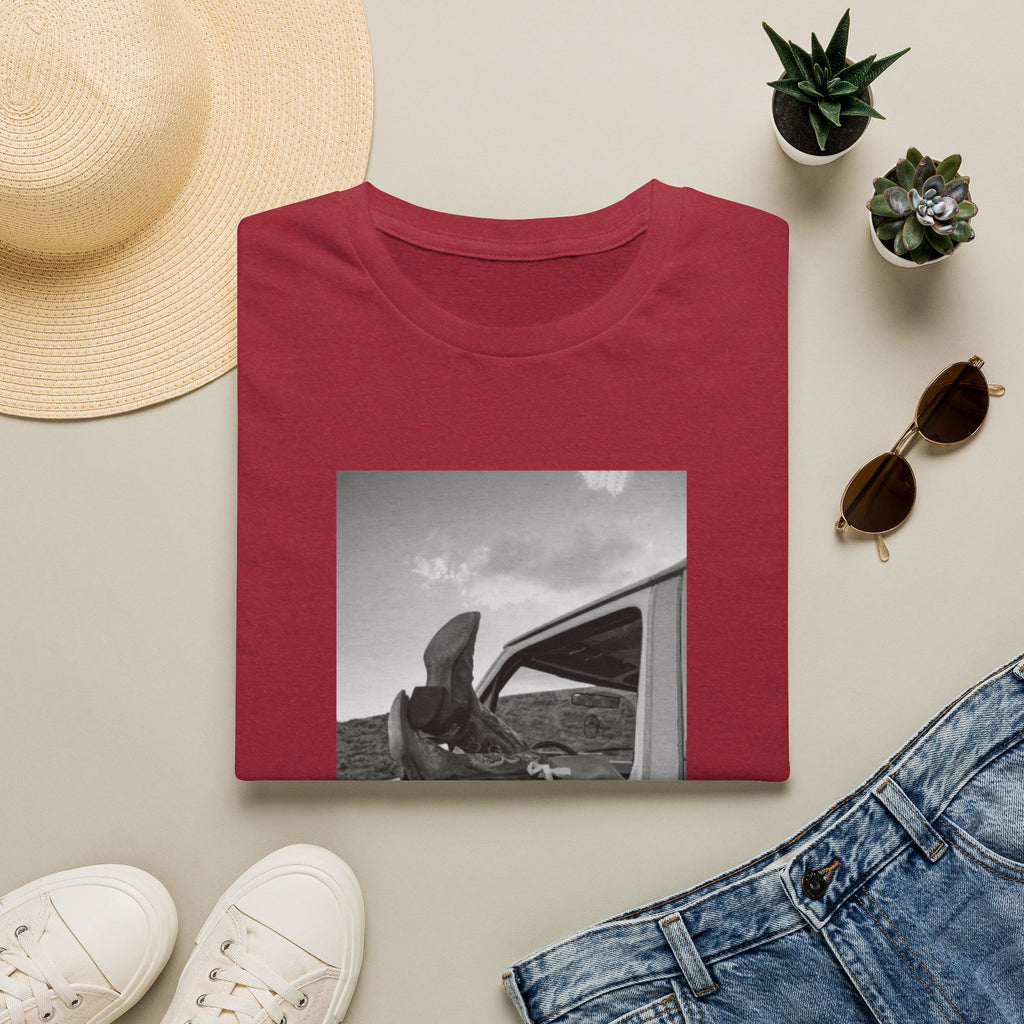 Vintage Road Trip T-Shirt — Black & White Van Window Photo