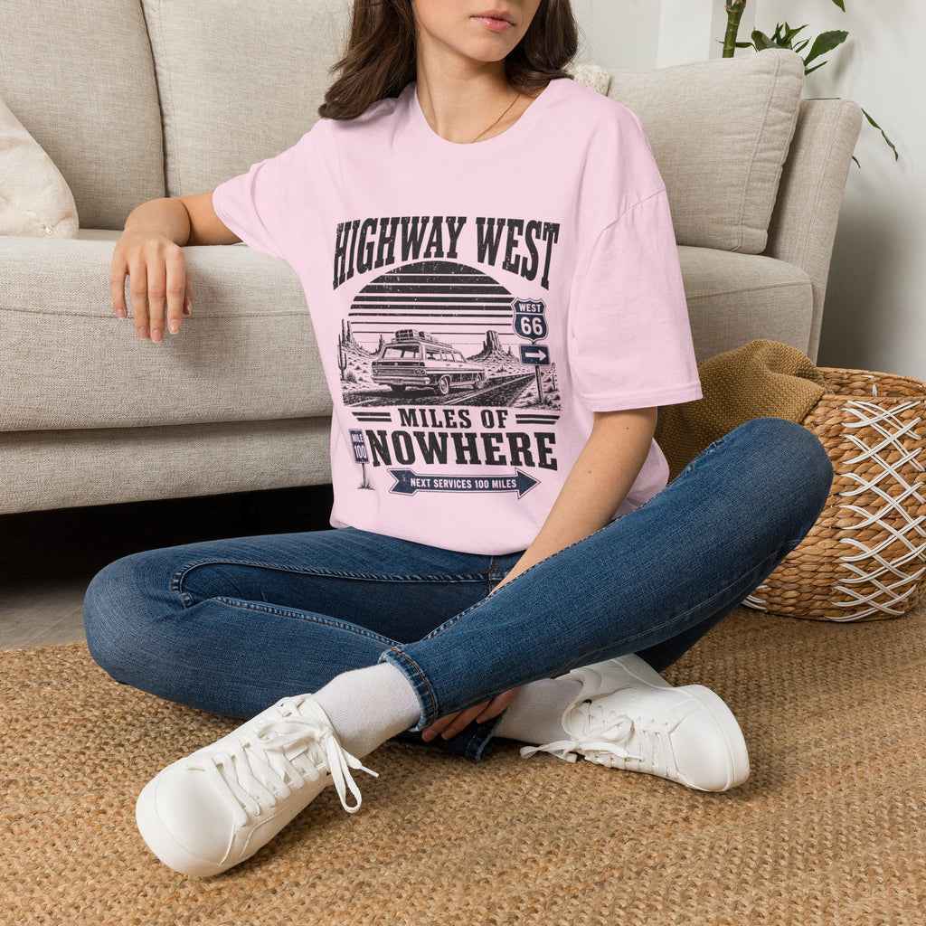 Highway West T-Shirt — 'Miles of Nowhere' Vintage Route 66 Road Trip Tee
