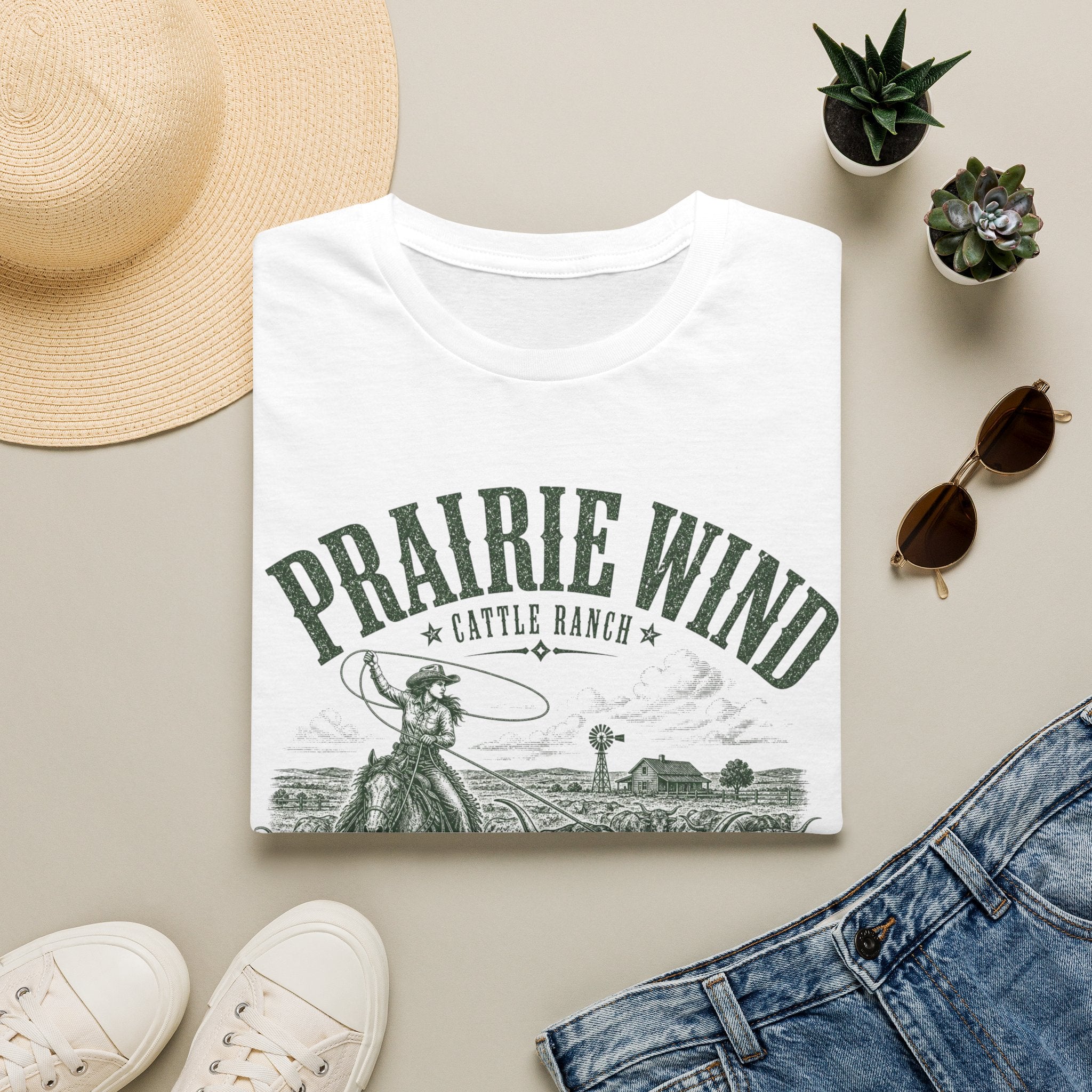 Prairie Wind Cattle Ranch T-Shirt — Vintage Western Cowgirl Tee