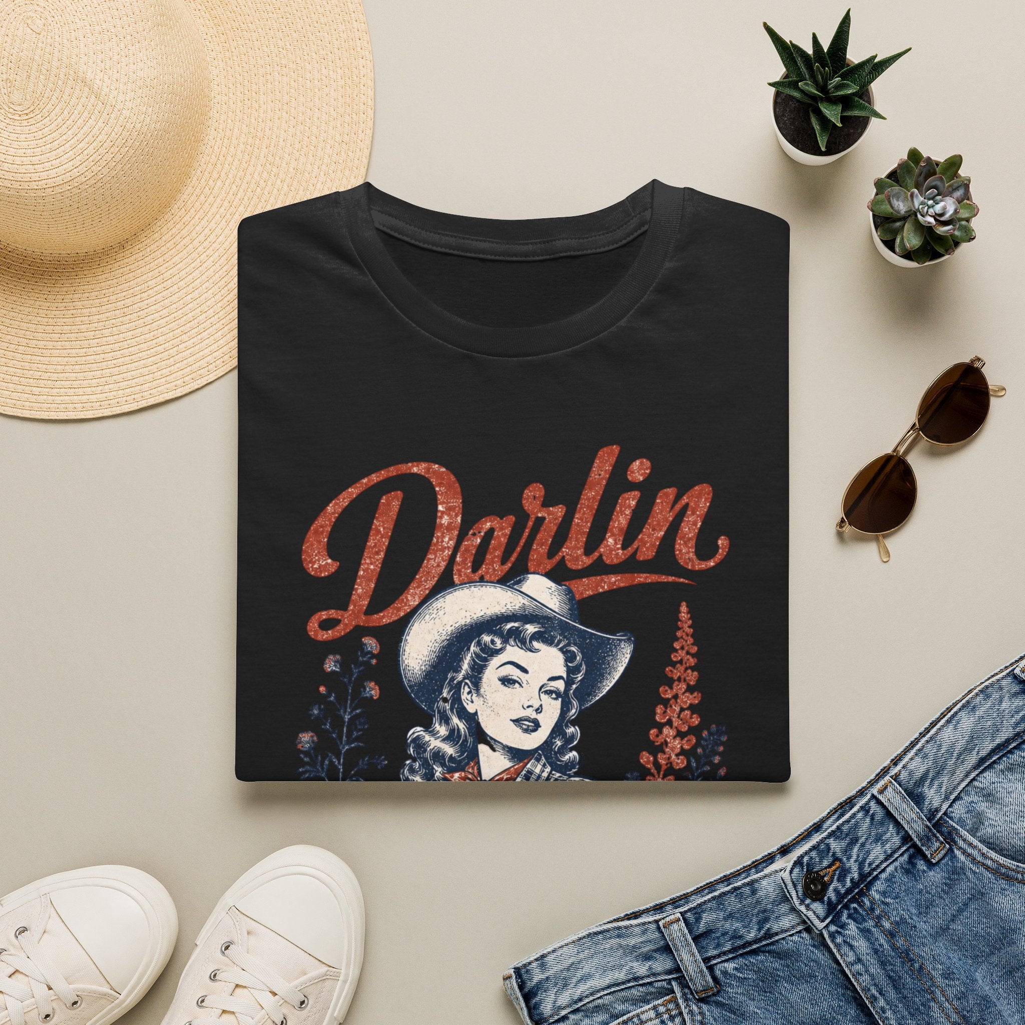 Darlin' Cowgirl T‑Shirt — Retro Western Graphic Tee ('Darlin' text)