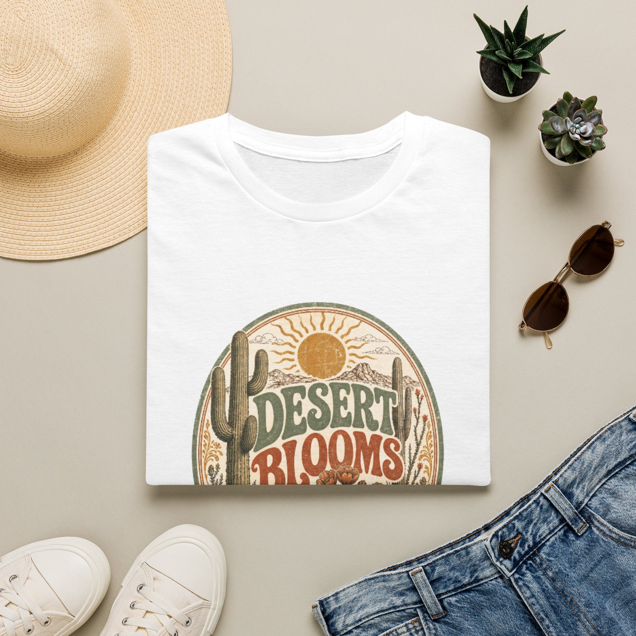 Desert Blooms T-Shirt — Vintage Southwestern Cactus Floral Graphic