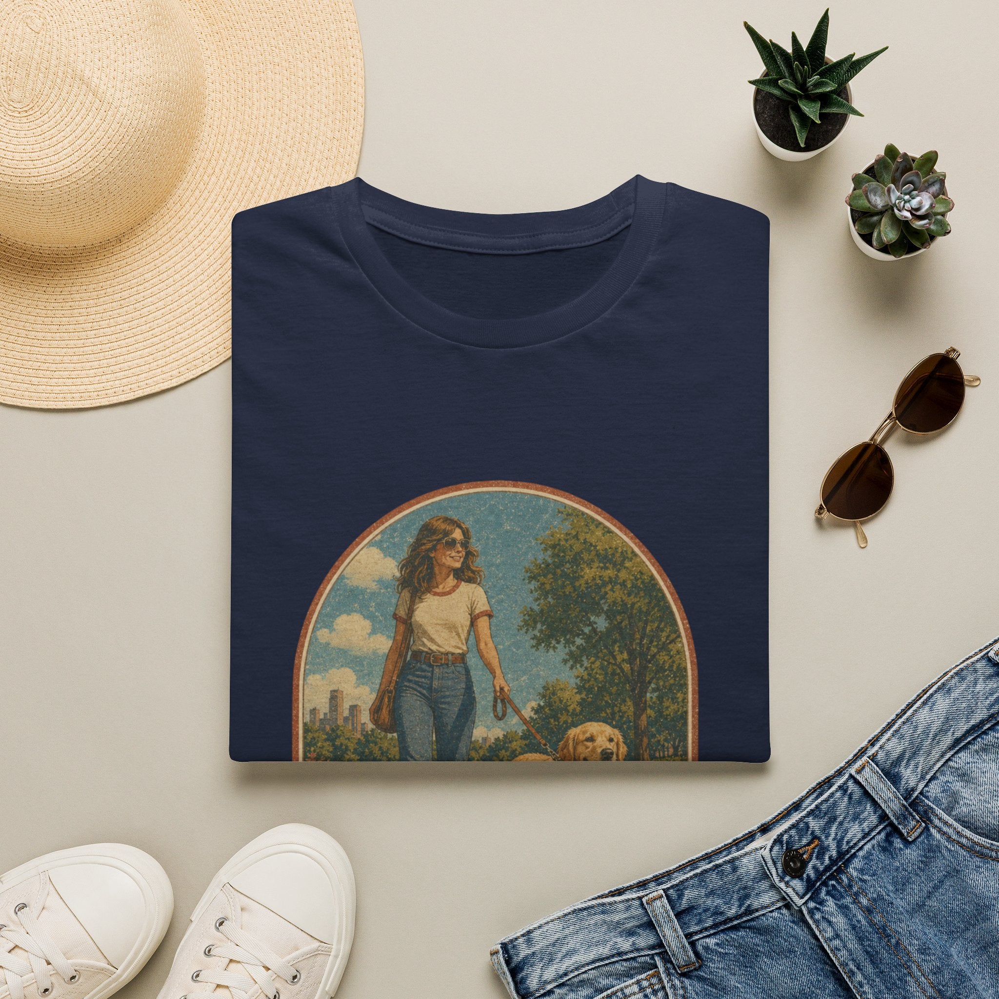 Dog Mom T-Shirt — Retro Woman Walking Dog Vintage Graphic Tee