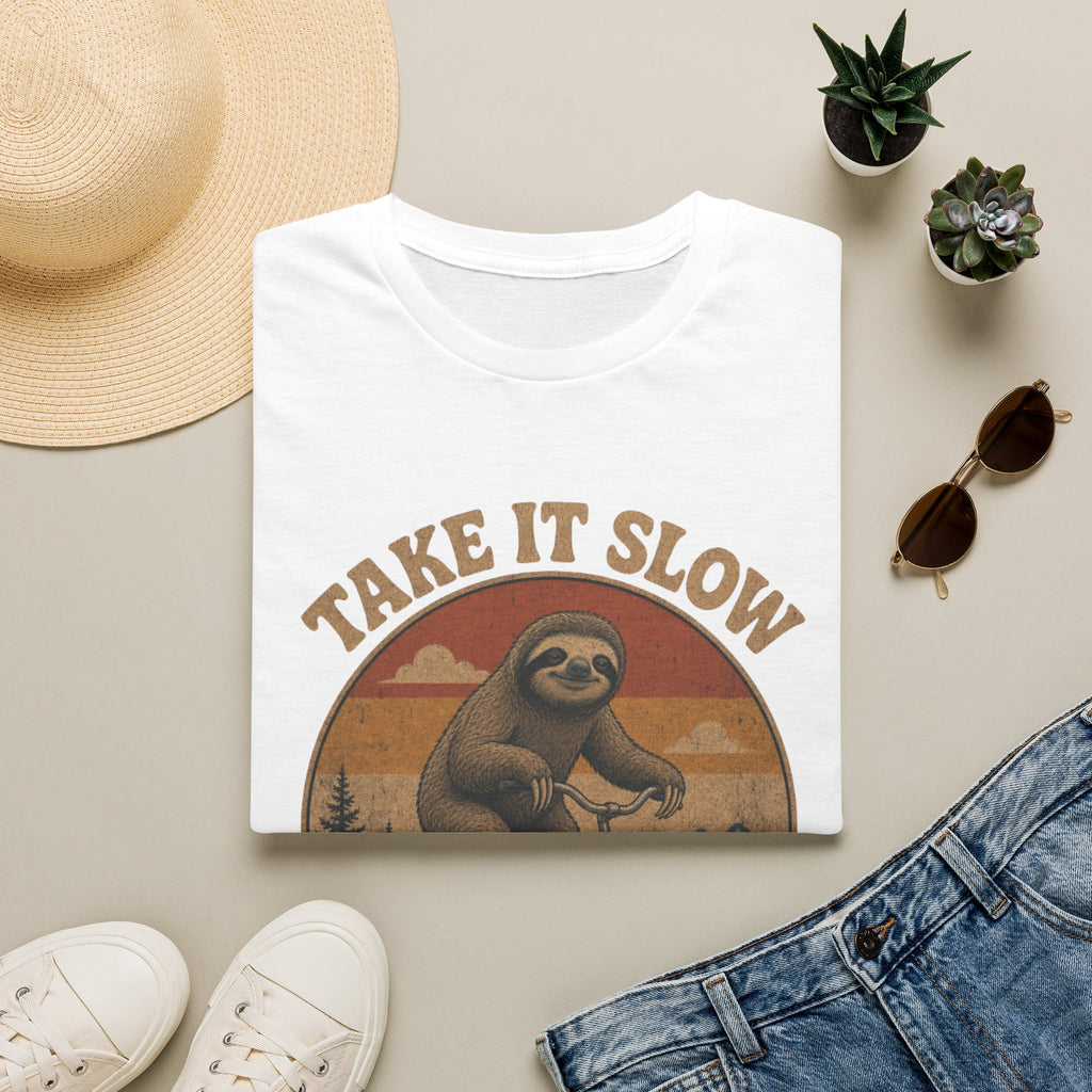 Take It Slow Sloth T-Shirt | Retro Sloth Bicycle Design