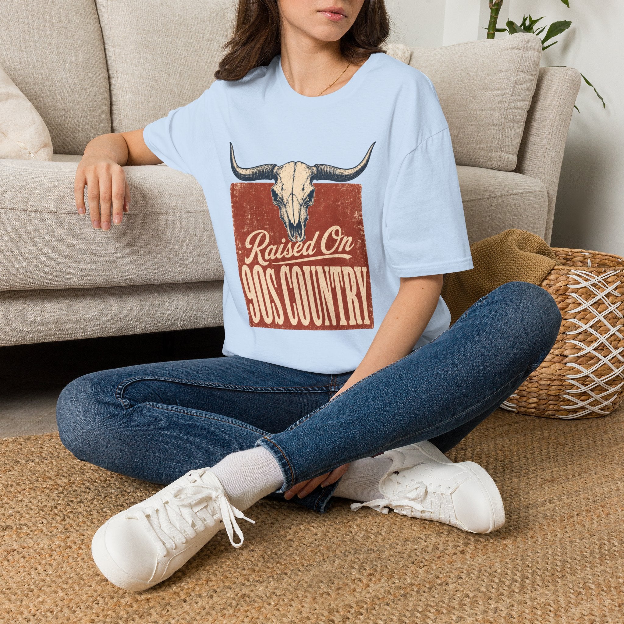 Raised On God’s Country T-Shirt — Western Longhorn Skull Tee
