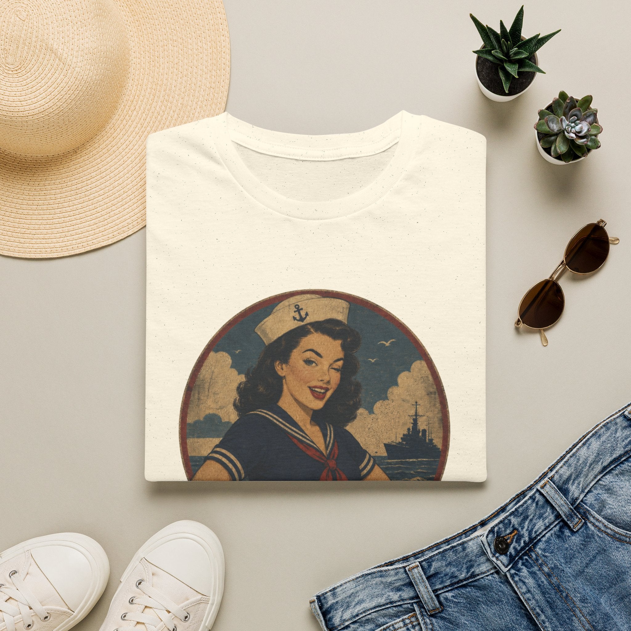 Vintage Sailor Girl T-Shirt — “Smoothing Like a Sailor” Retro Navy Pin-Up Tee