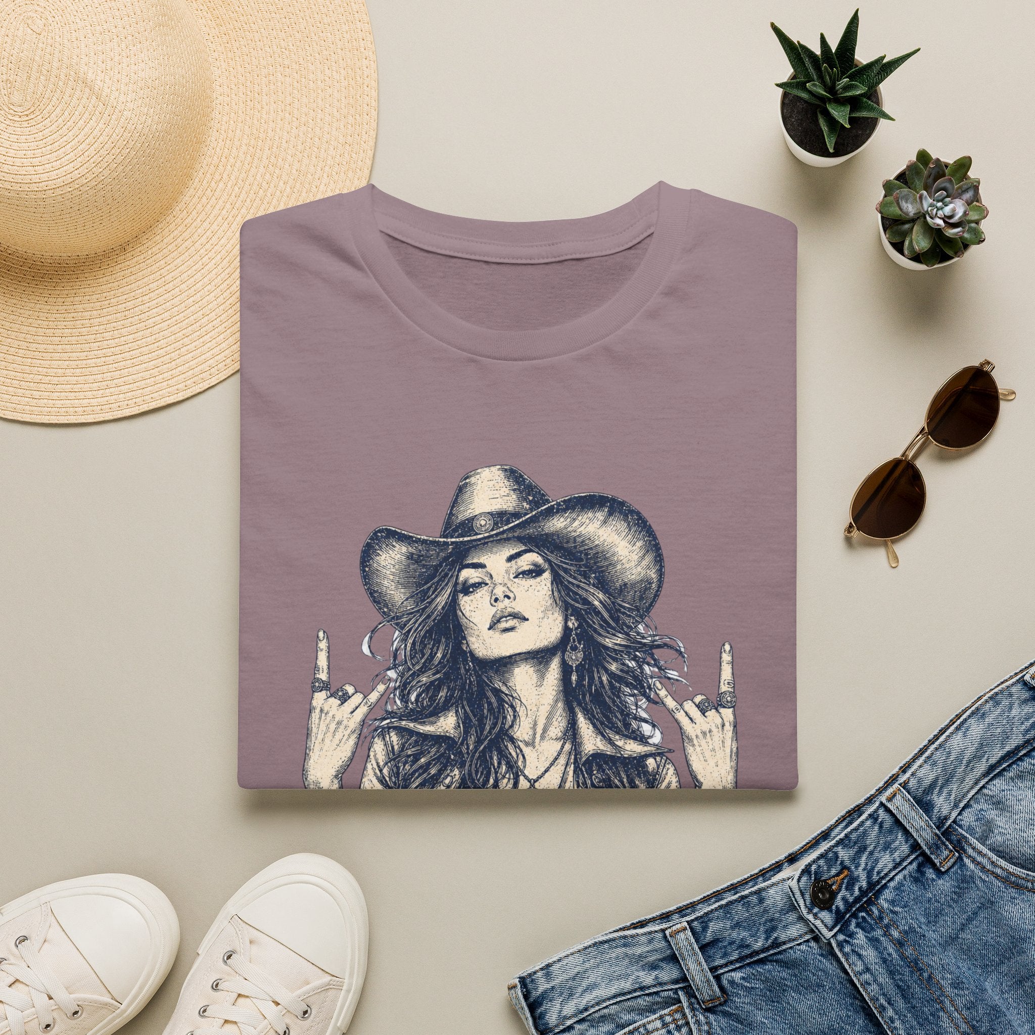 Cowgirl Rock Graphic Tee — Retro Rebel Woman Illustration