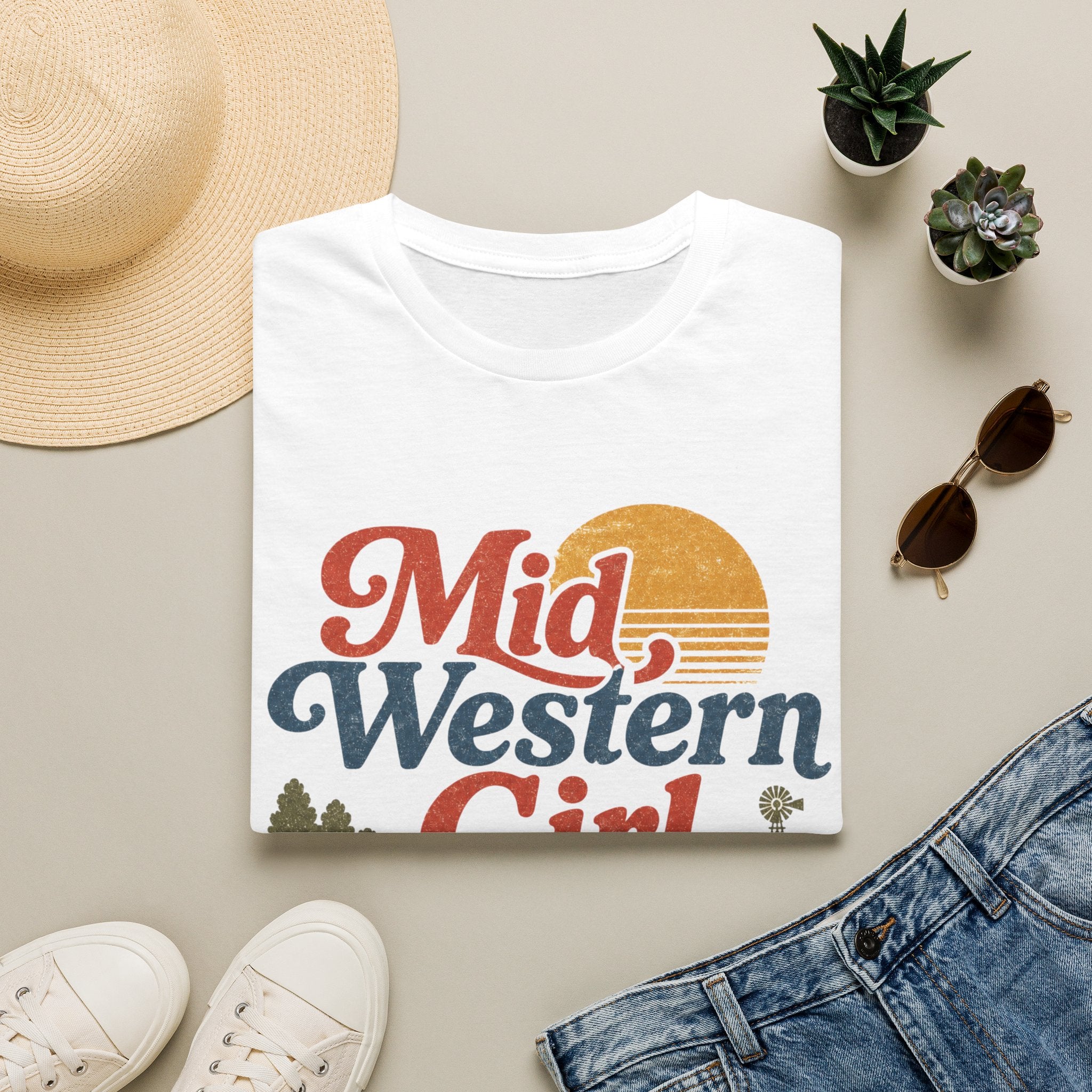 Midwestern Girl T‑Shirt — Retro Sunset Midwest Pride Tee