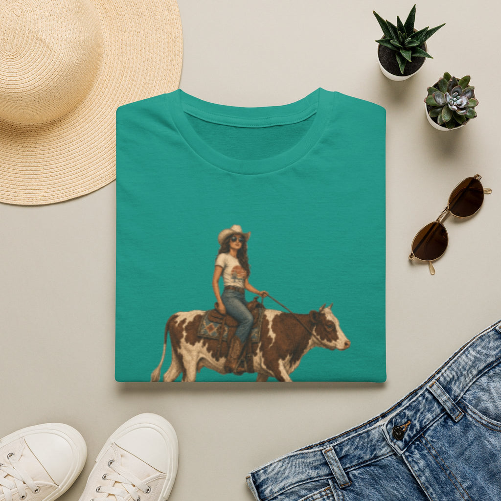 Cowgirl Riding Longhorn T-Shirt — Western Rodeo Graphic Tee
