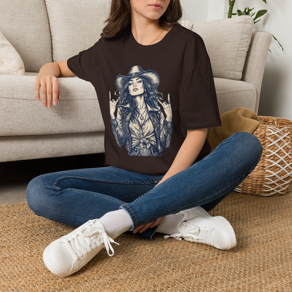 Cowgirl Rock Graphic Tee — Retro Rebel Woman Illustration