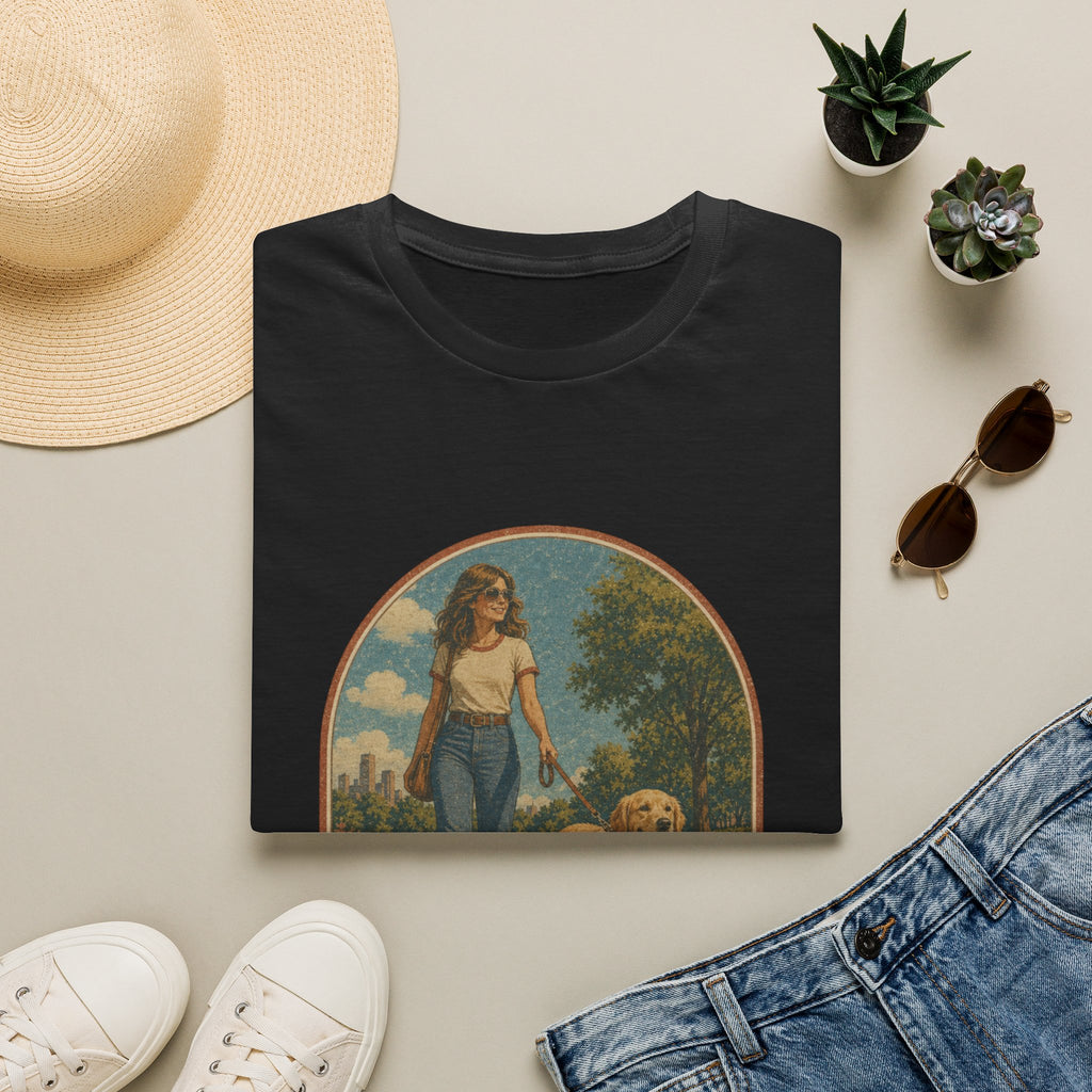 Dog Mom T-Shirt — Retro Woman Walking Dog Vintage Graphic Tee